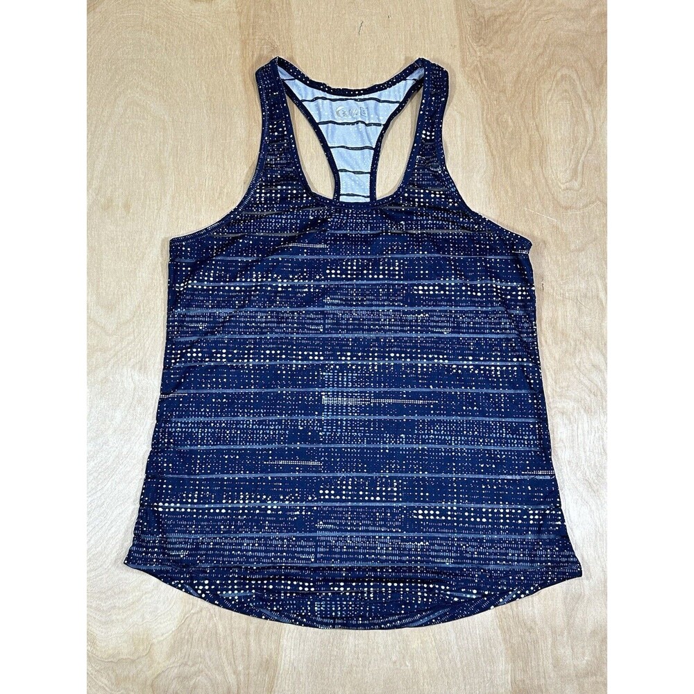 Zyia Active Navy Blue With Teal And White Spots Tank Size Small Shear Stripes